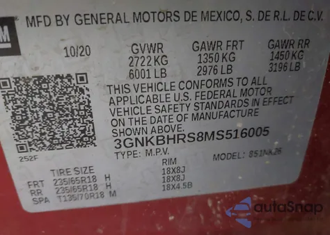 2021 Chevrolet Blazer Awd 2Lt from USA, damaged, VIN 3GNKBHRS8MS516005